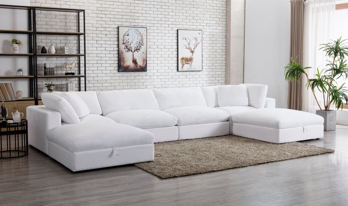 Rivas Contemporary Feather Fill 5-Piece Modular Sectional Sofa with Two Ottomans, White