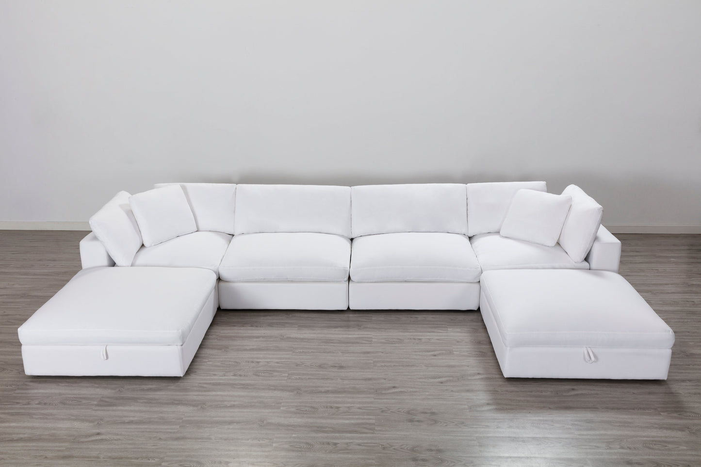 Rivas Contemporary Feather Fill 5-Piece Modular Sectional Sofa with Two Ottomans, White