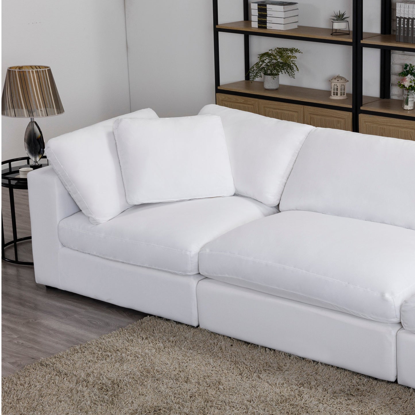 Rivas Contemporary Feather Fill 5-Piece Modular Sectional Sofa with Two Ottomans, White