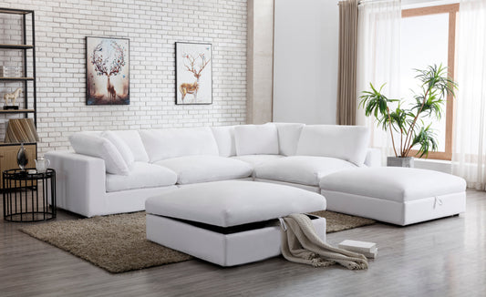 Rivas Contemporary Feather Fill 5-Piece Modular Sectional Sofa with Two Ottomans, White