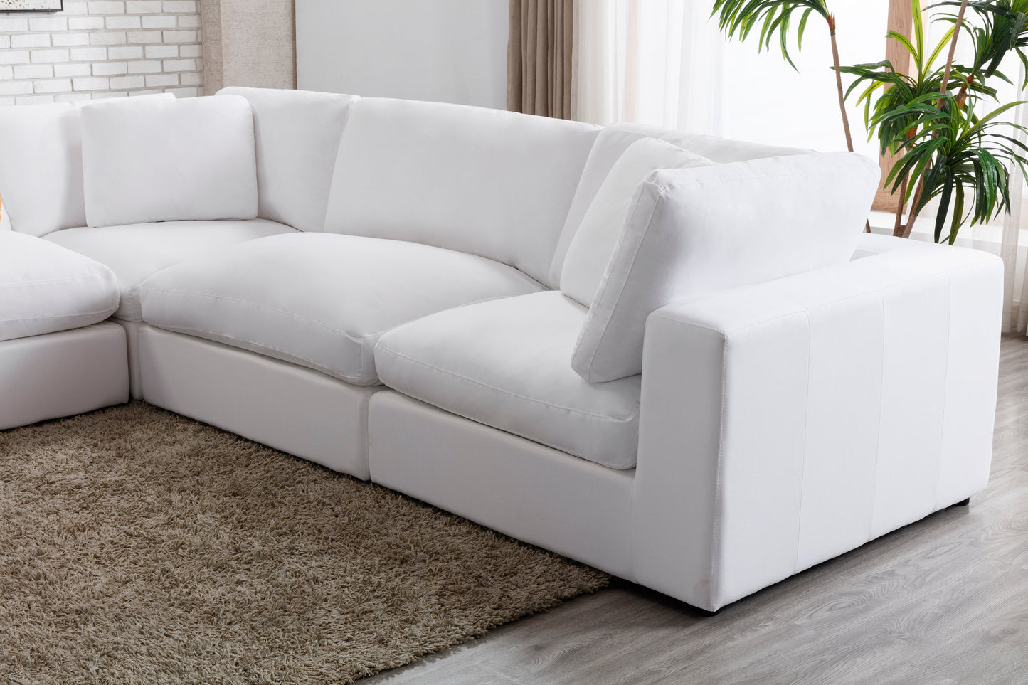 Rivas Contemporary Feather Fill 6-Piece Modular L-Sectional Sofa with Ottoman, White