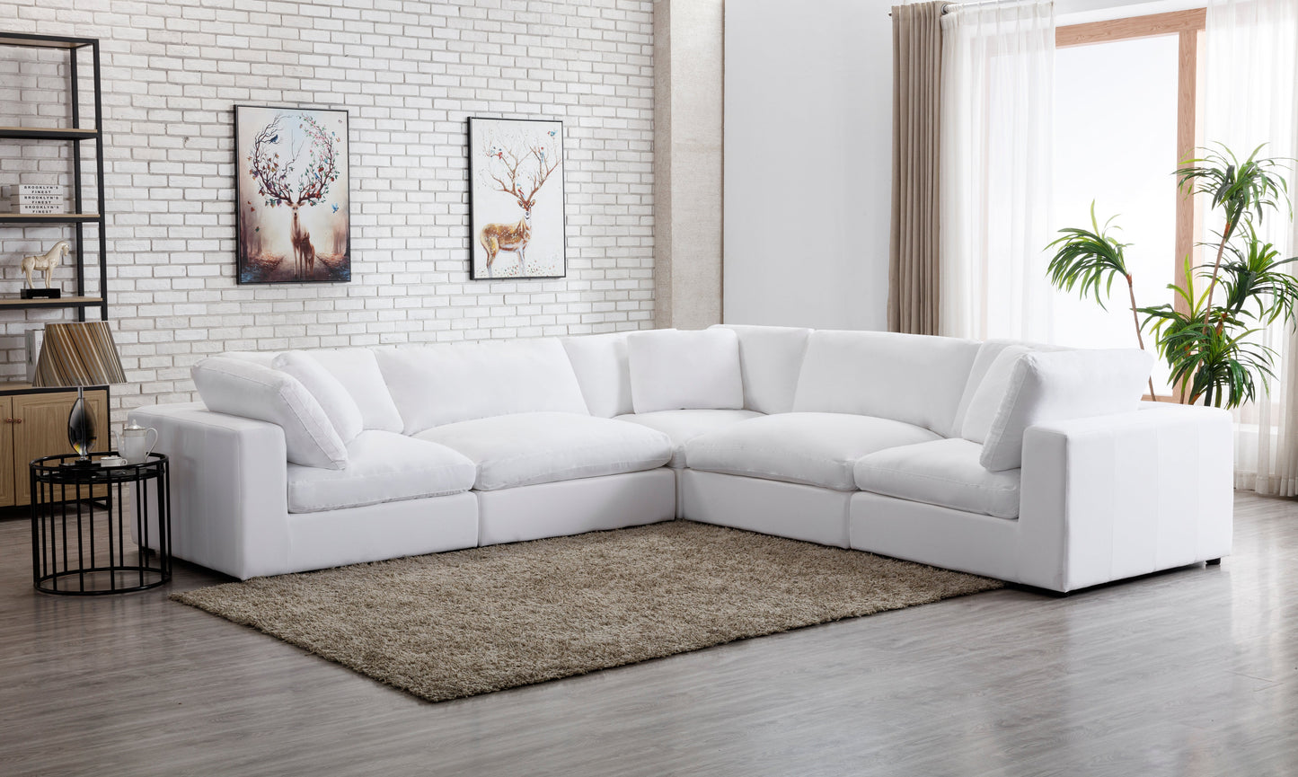 Rivas Contemporary Feather Fill 5-Piece Modular Sectional Sofa, White