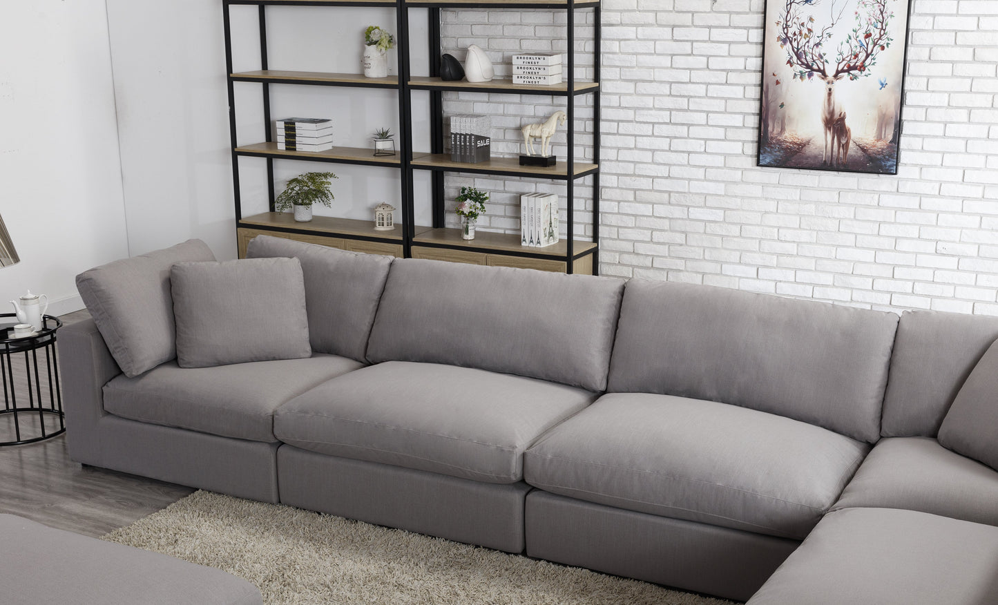 Rivas Contemporary Feather Fill 6-Piece Modular Sectional Sofa with Ottoman, Graphite