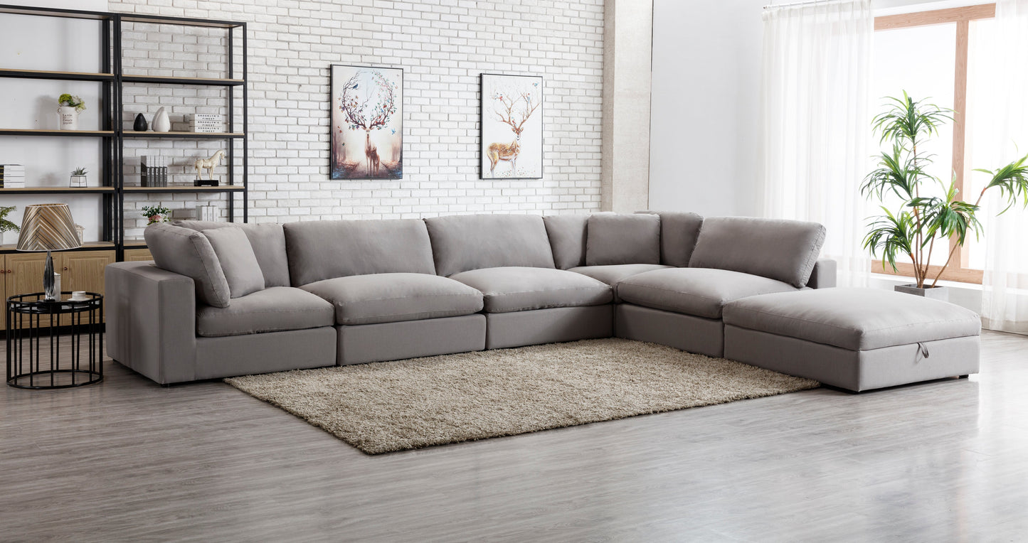 Rivas Contemporary Feather Fill 6-Piece Modular Sectional Sofa with Ottoman, Graphite