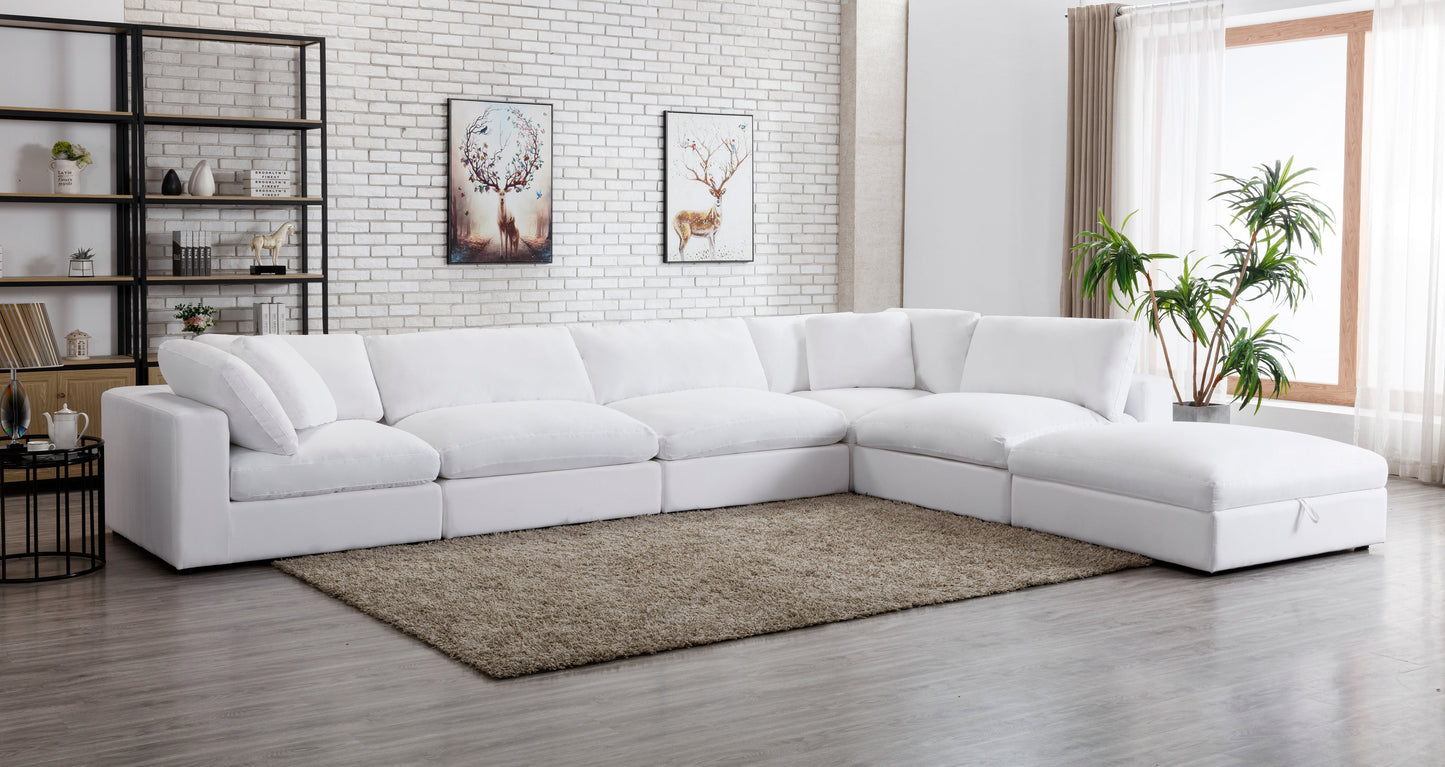 Rivas Contemporary Feather Fill 6-Piece Modular Sectional Sofa with Ottoman, White