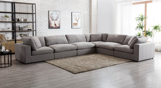 Rivas Contemporary Feather Fill 6-Piece Modular Sectional Sofa, Graphite