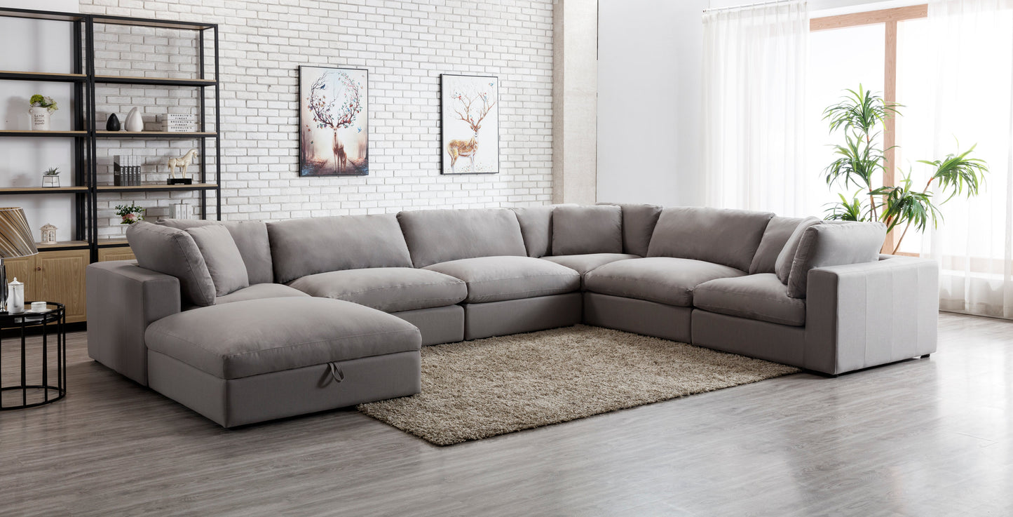 Rivas Contemporary Feather Fill 7-Piece Modular Sectional Sofa with Ottoman, Graphite