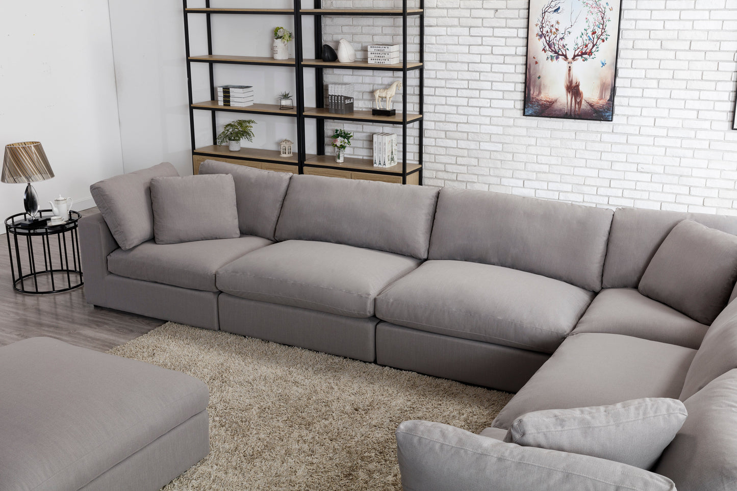 Rivas Contemporary Feather Fill 7-Piece Modular Sectional Sofa with Ottoman, Graphite