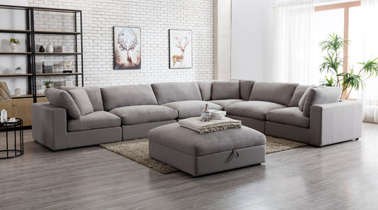 Rivas Contemporary Feather Fill 7-Piece Modular Sectional Sofa with Ottoman, Graphite