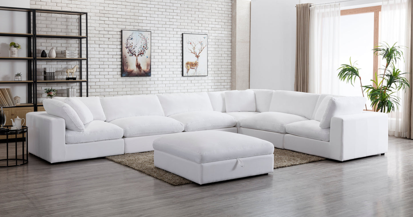 Rivas Contemporary Feather Fill 7-Piece Modular Sectional Sofa with Ottoman, White