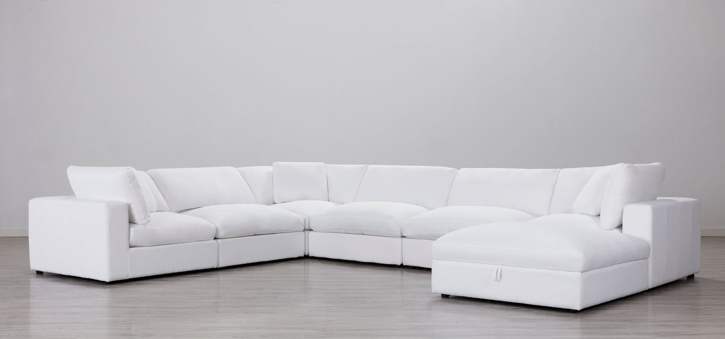 Rivas Contemporary Feather Fill 7-Piece Modular Sectional Sofa with Ottoman, White