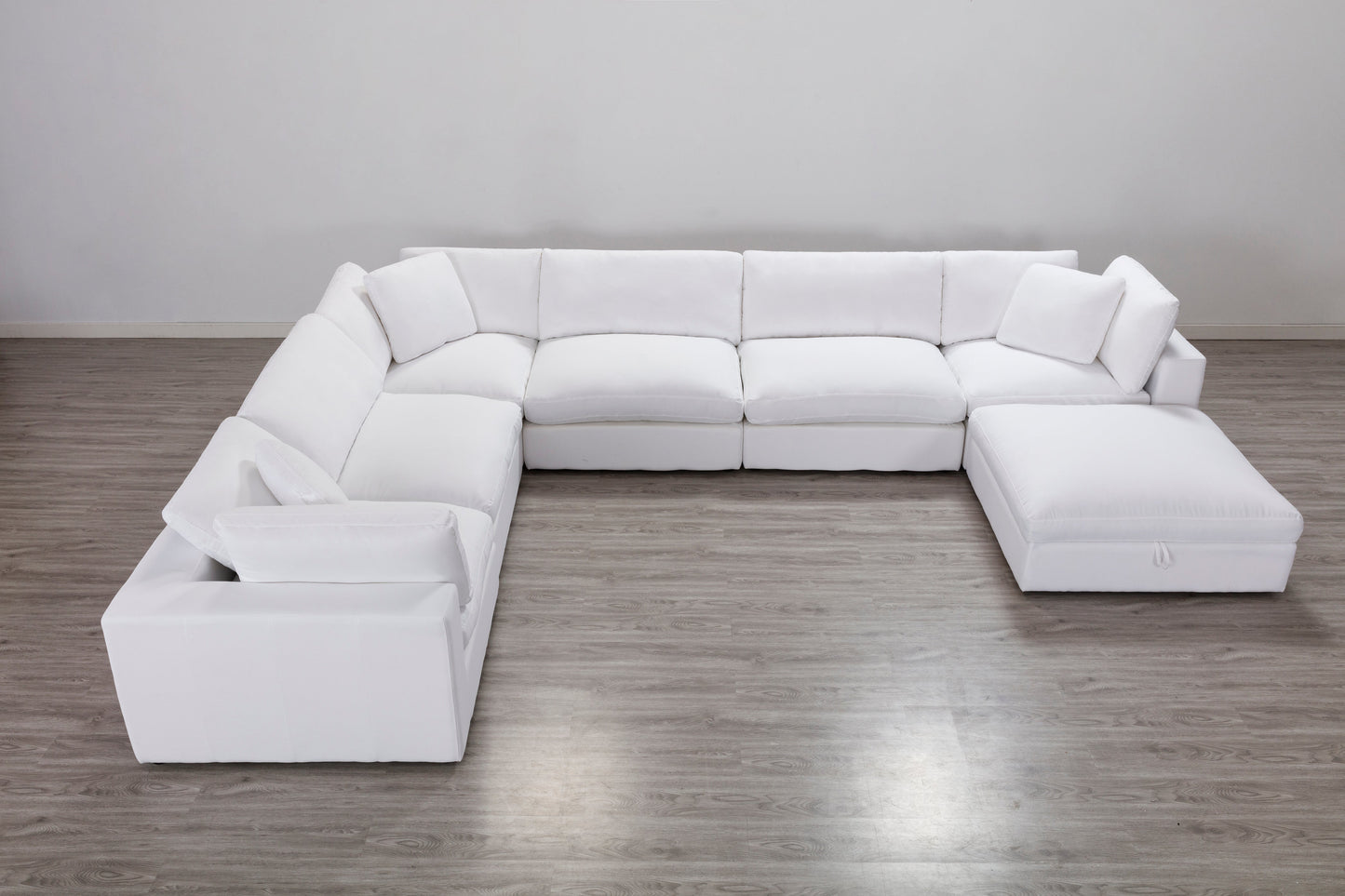 Rivas Contemporary Feather Fill 7-Piece Modular Sectional Sofa with Ottoman, White