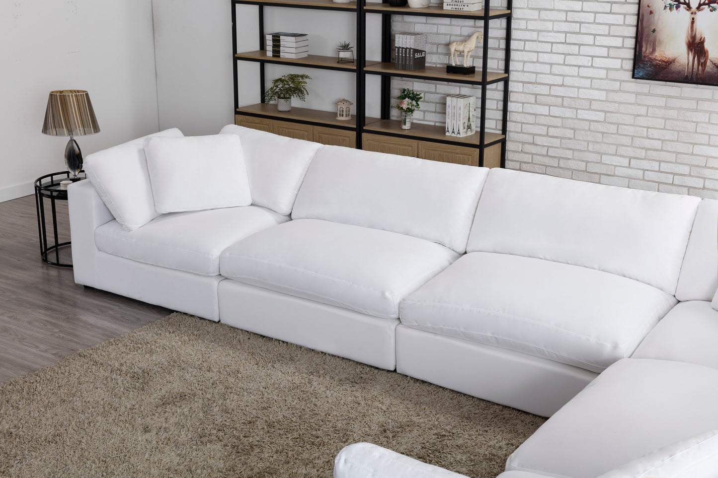 Rivas Contemporary Feather Fill 7-Piece Modular Sectional Sofa with Ottoman, White