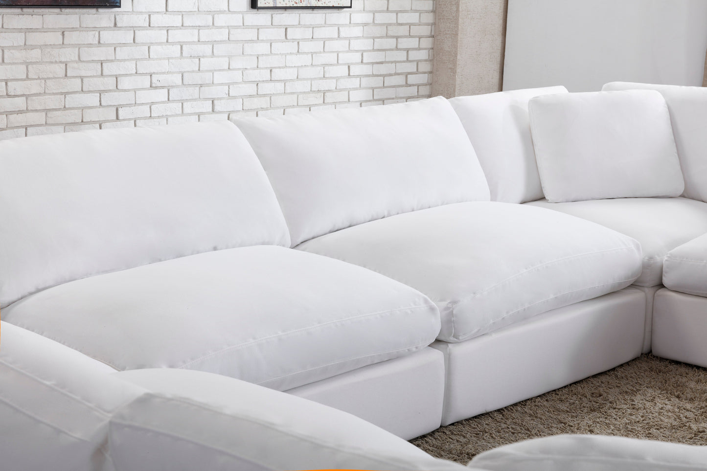 Rivas Contemporary Feather Fill 7-Piece Modular Sectional Sofa with Ottoman, White