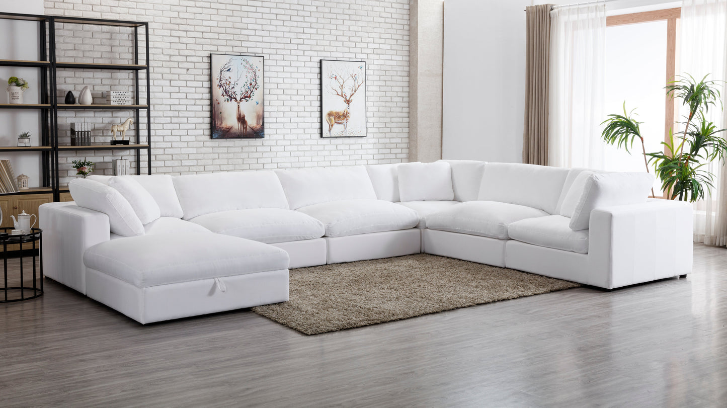 Rivas Contemporary Feather Fill 7-Piece Modular Sectional Sofa with Ottoman, White