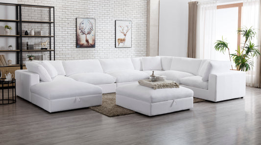 Rivas Contemporary Feather Fill 8-Piece Modular Sectional Sofa with Two Ottomans, White