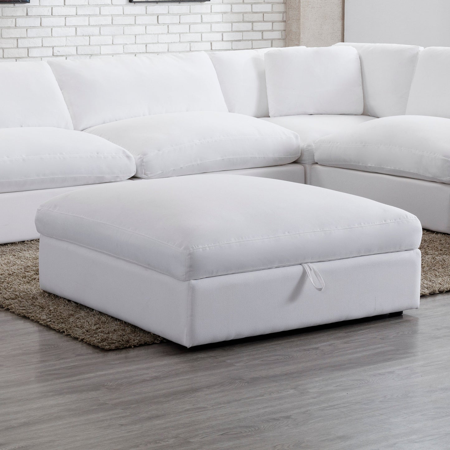 Rivas Contemporary Feather Fill Ottoman, White