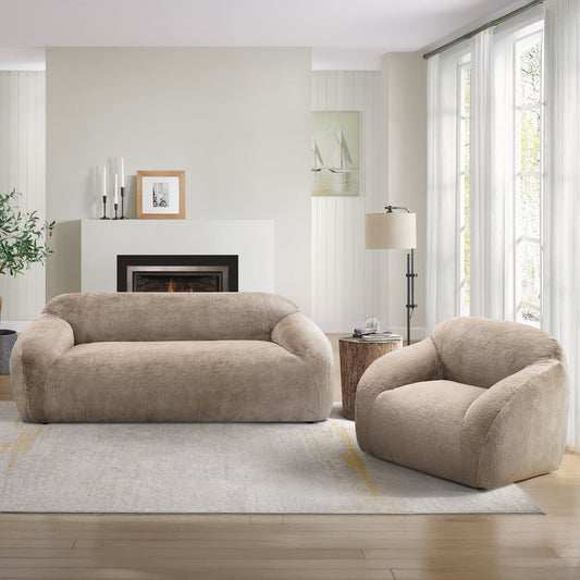 Roundhill Furniture Adell Polar Bear 2-Piece Living Room Set, Sofa and Swivel Chair