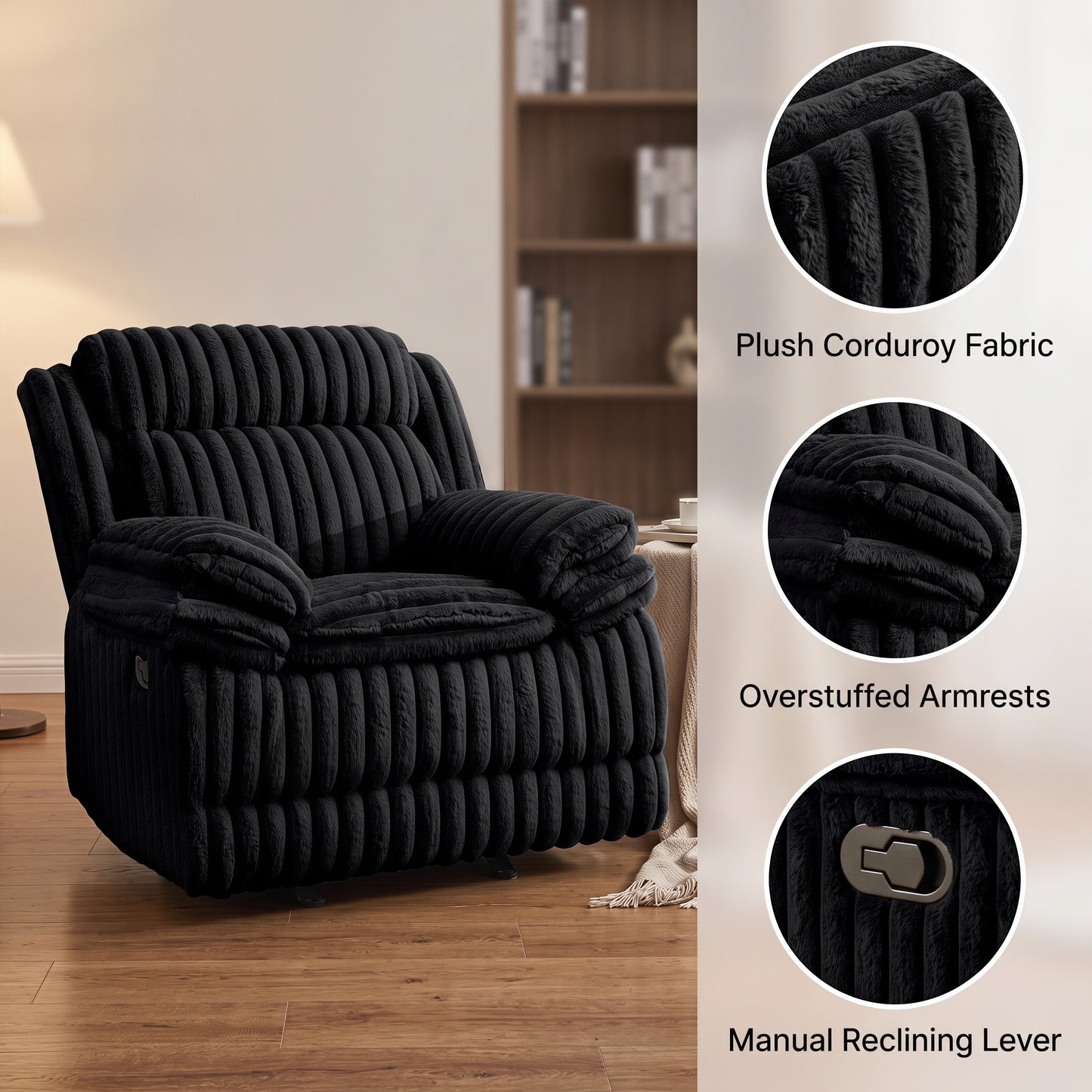 Roundhill Furniture Ardello Manual Recliner with Wide-Wale Corduroy Upholstery