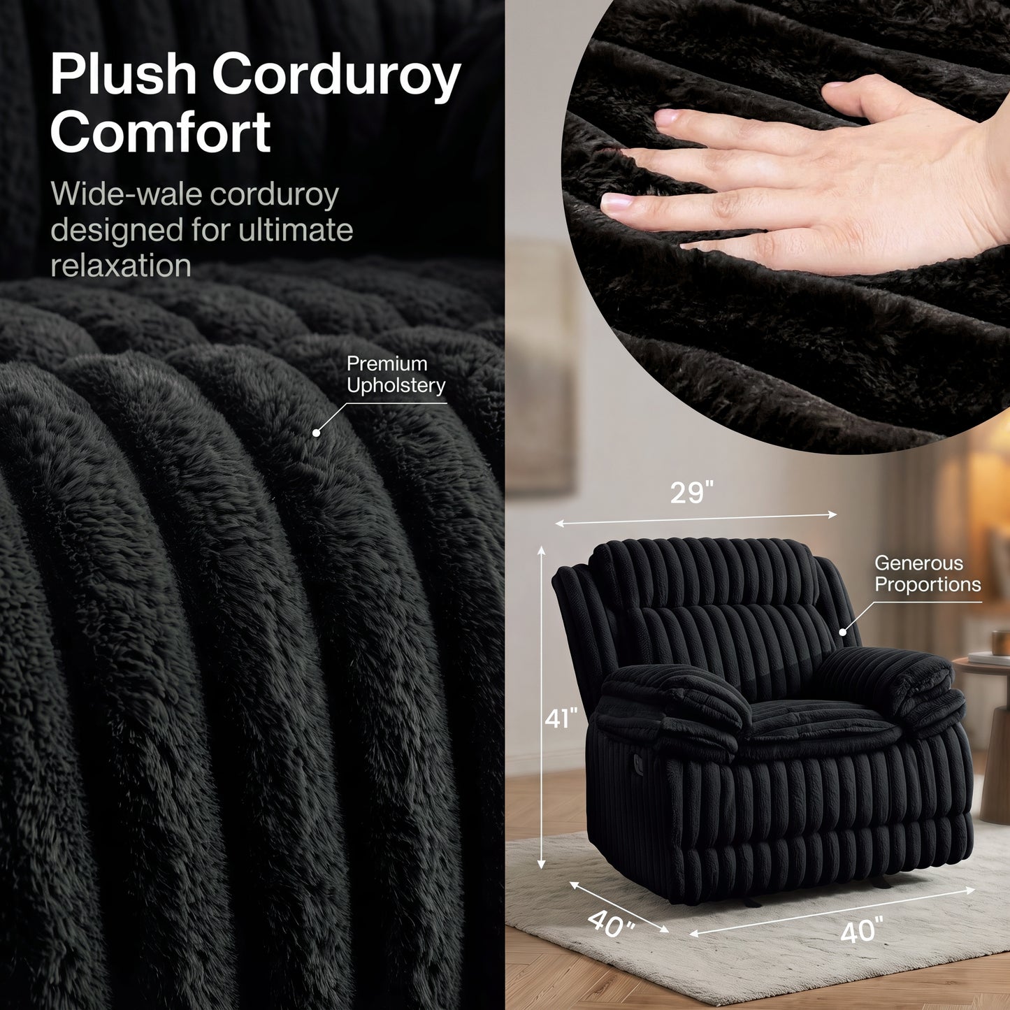 Roundhill Furniture Ardello Manual Recliner with Wide-Wale Corduroy Upholstery