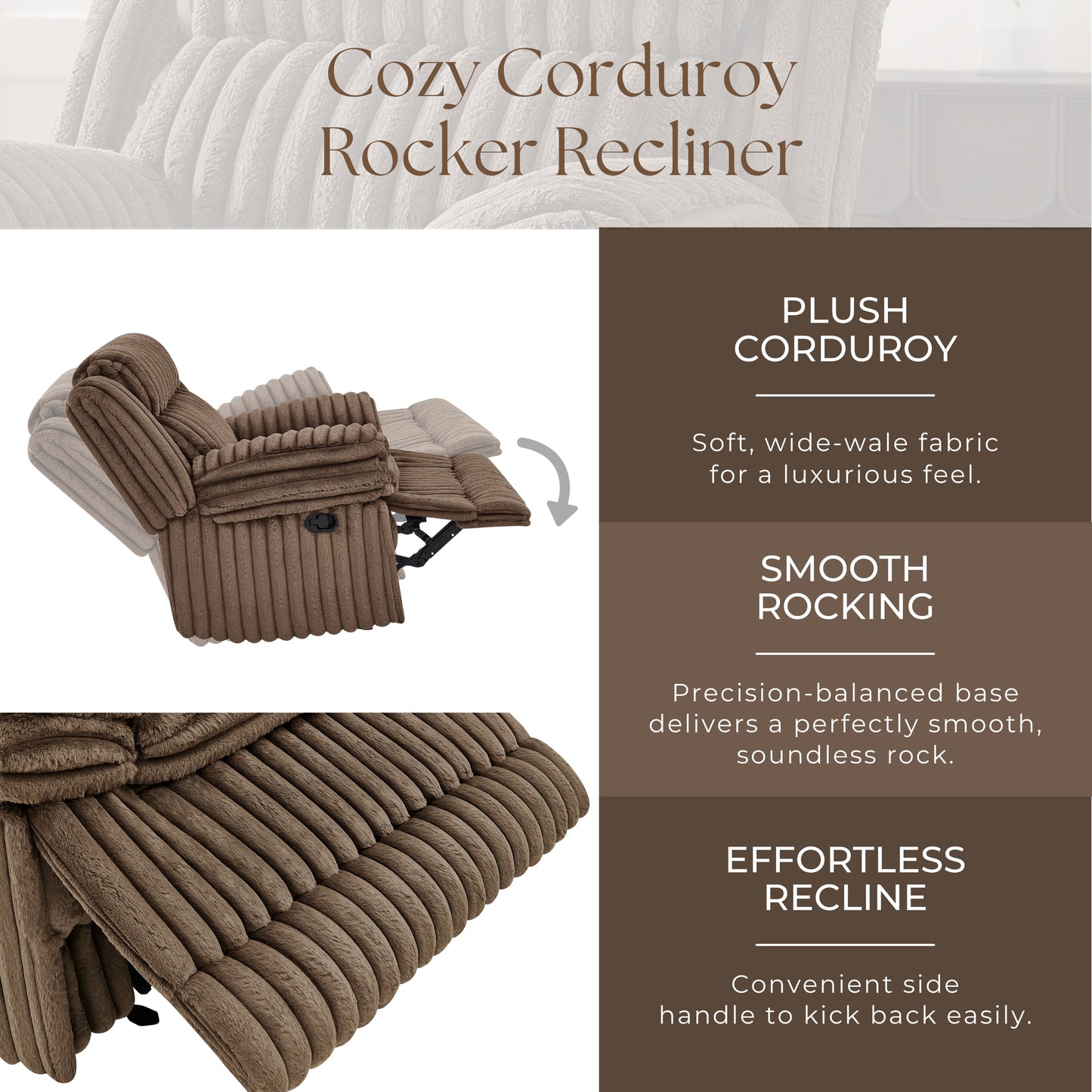 Roundhill Furniture Ardello Manual Recliner with Wide-Wale Corduroy Upholstery