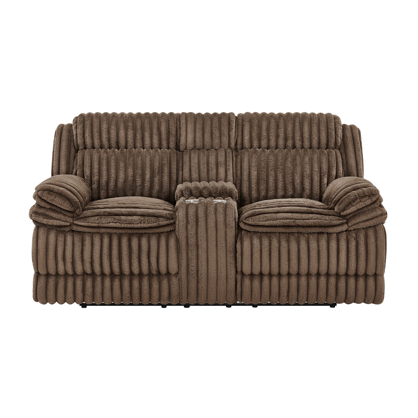 Roundhill Furniture Ardello Manual Reclining Loveseat with Wide-Wale Corduroy Upholstery and Storage Console, Chocolate