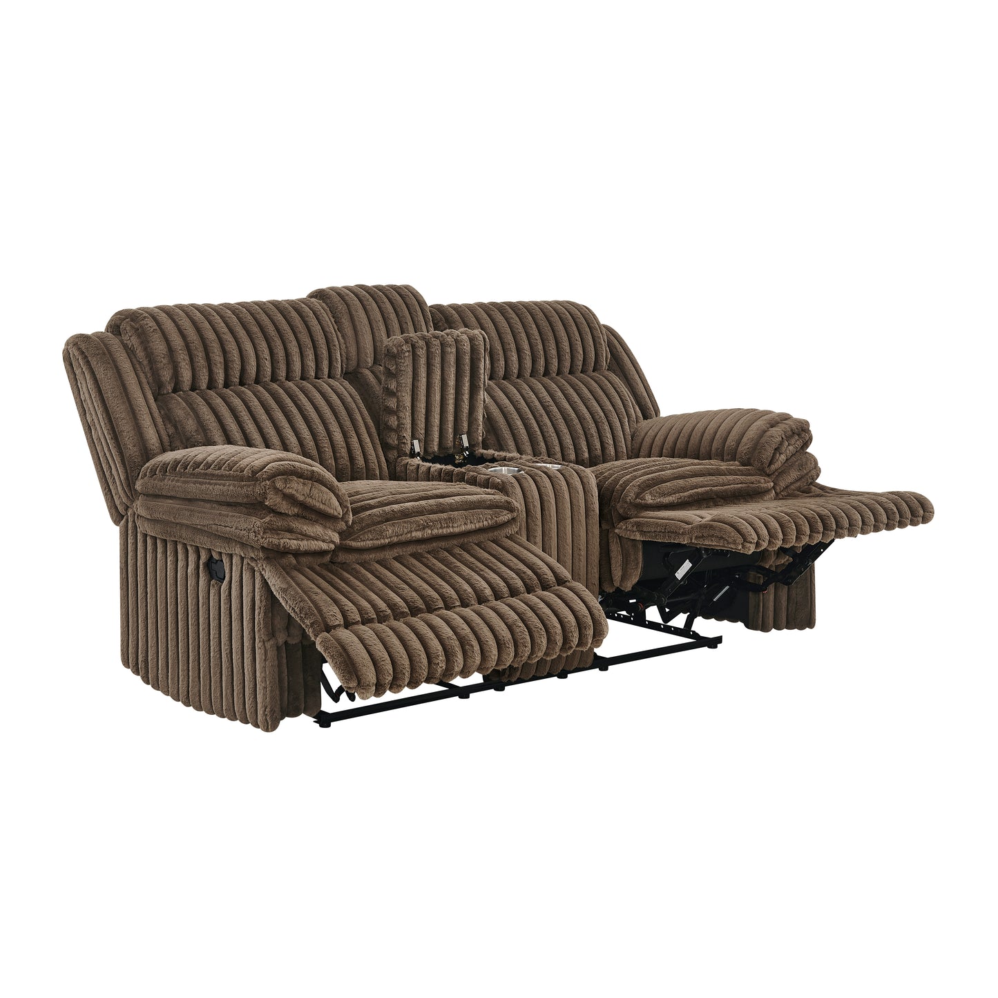 Roundhill Furniture Ardello Manual Reclining Loveseat with Wide-Wale Corduroy Upholstery and Storage Console, Chocolate