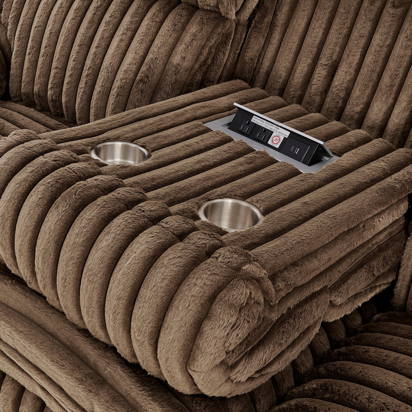 Roundhill Furniture Ardello Manual Reclining Sofa with Wide-Wale Corduroy Upholstery and Built-In Power Center, Chocolate