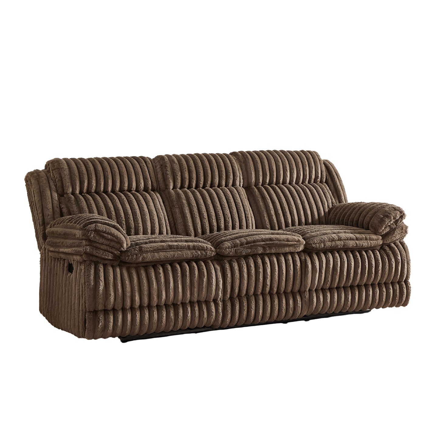 Roundhill Furniture Ardello Manual Reclining Sofa with Wide-Wale Corduroy Upholstery and Built-In Power Center, Chocolate
