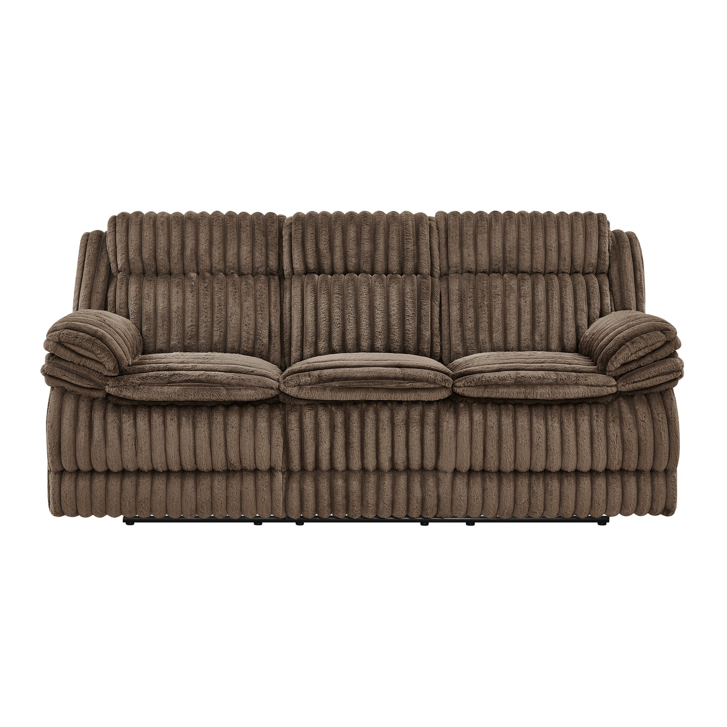 Roundhill Furniture Ardello Manual Reclining Sofa with Wide-Wale Corduroy Upholstery and Built-In Power Center, Chocolate