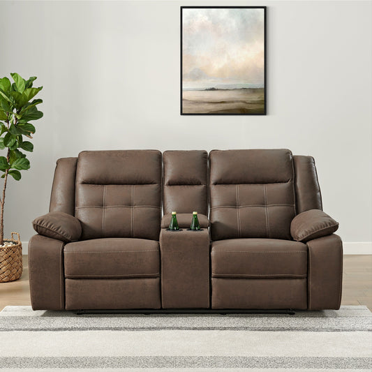 Lesley Transitional Manual Reclining Loveseat, with Cup holders, Brown