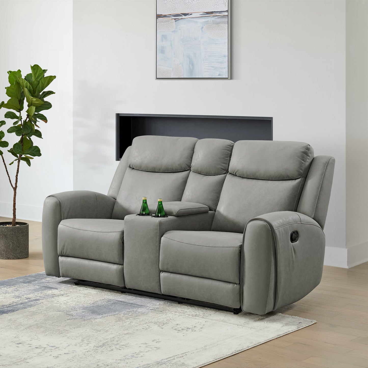 Wesley Transitional Manual Reclining Loveseat, with Cup holders, Gray