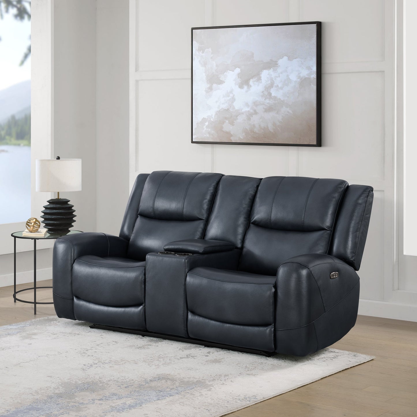 Roundhill Furniture Cozura Leather Power Dual Recling Loveseat with Console