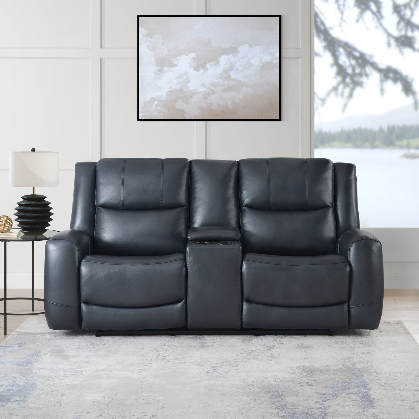 Roundhill Furniture Cozura Leather Power Dual Recling Loveseat with Console