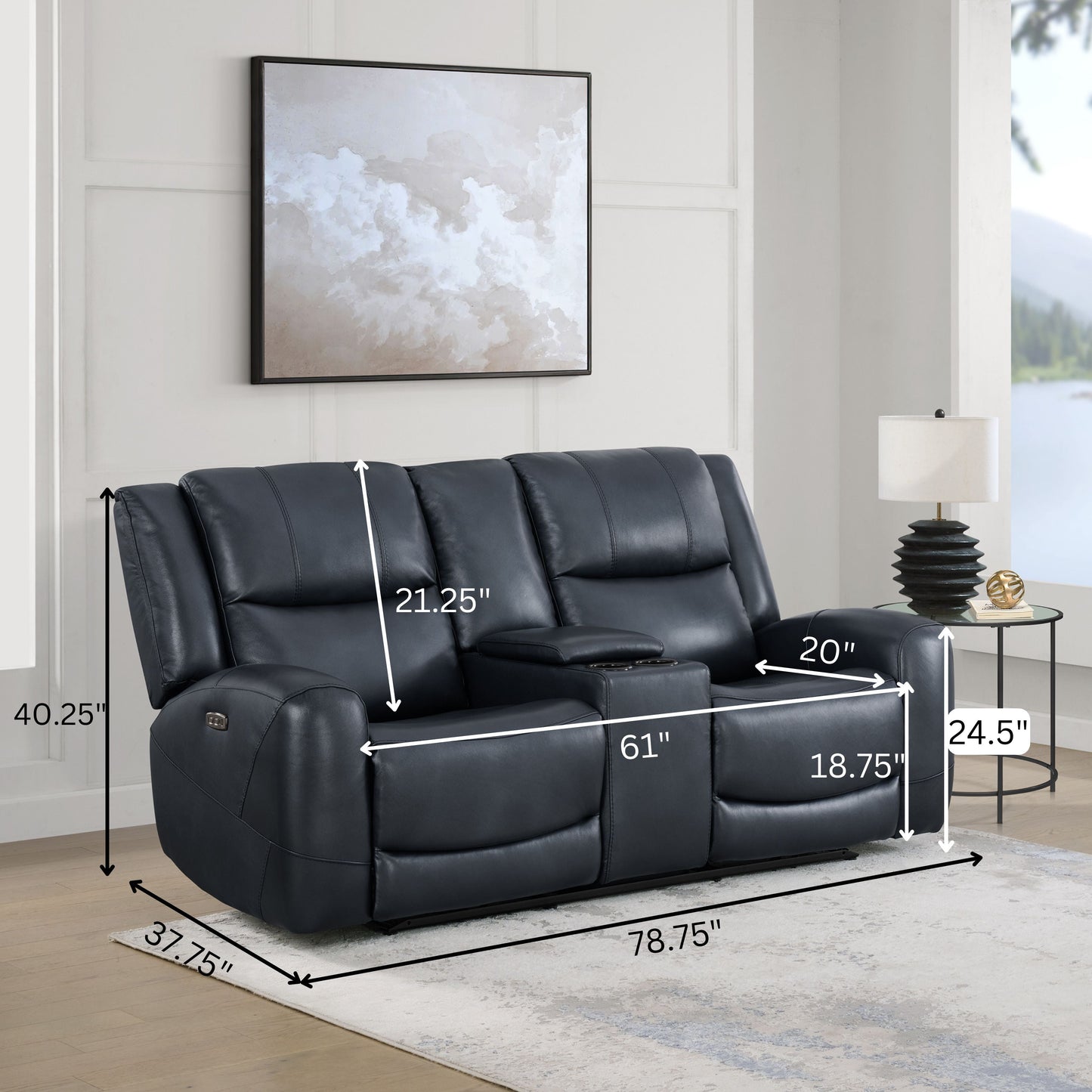 Roundhill Furniture Cozura Leather Power Dual Recling Loveseat with Console