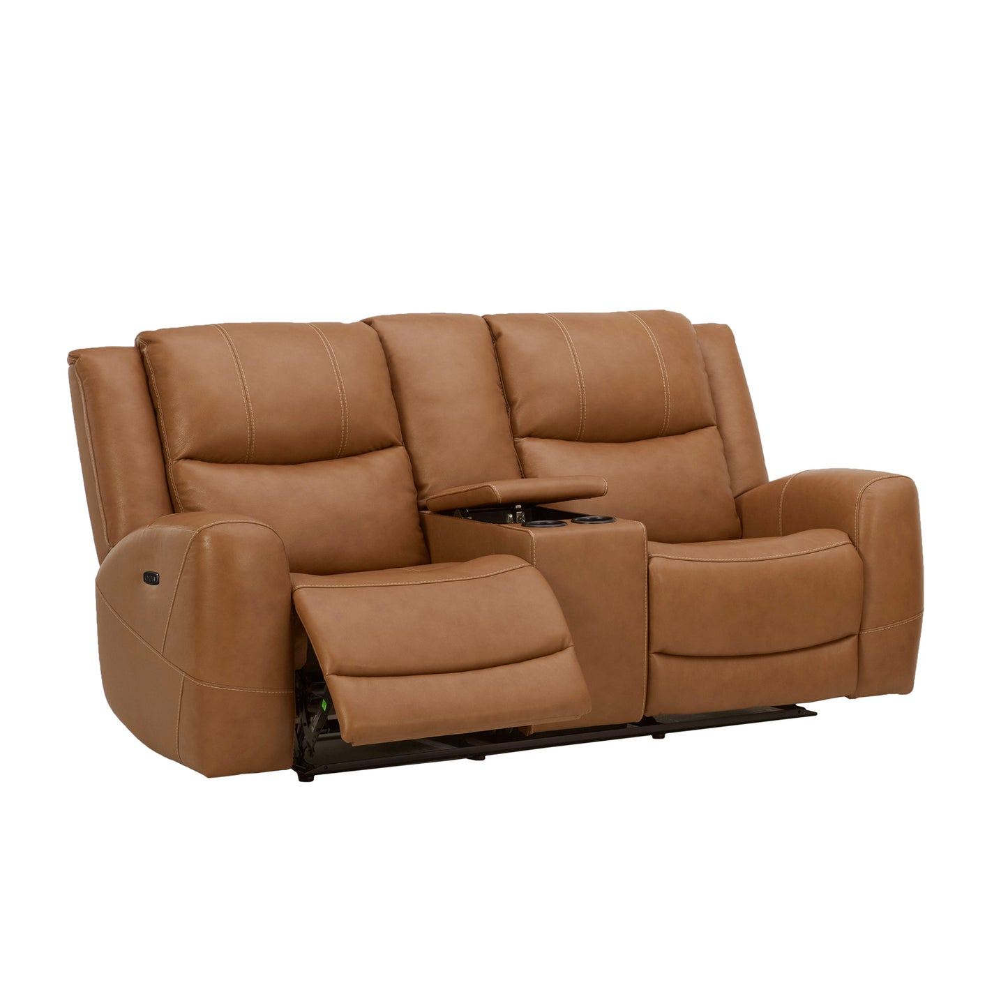 Roundhill Furniture Cozura Leather Power Dual Recling Loveseat with Console