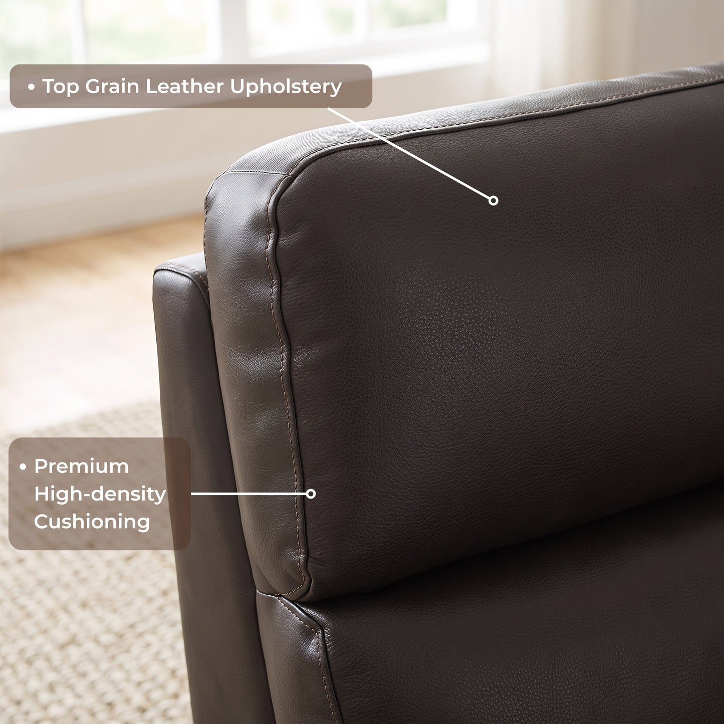Roundhill Furniture Noah Leather Power Recliner Chair with Charging Port, One-Touch Electric Reclining Armchair