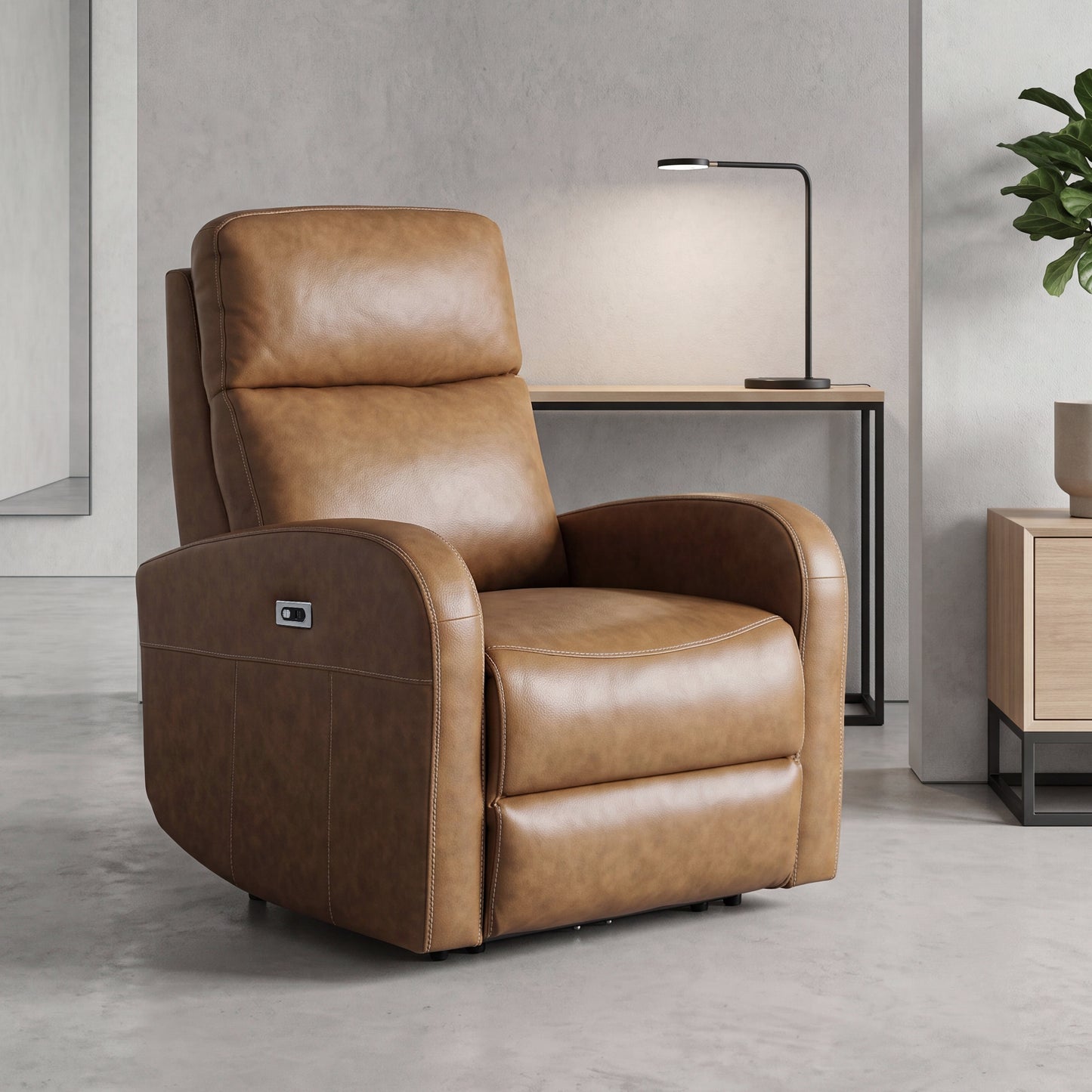Roundhill Furniture Noah Leather Power Recliner Chair with Charging Port, One-Touch Electric Reclining Armchair