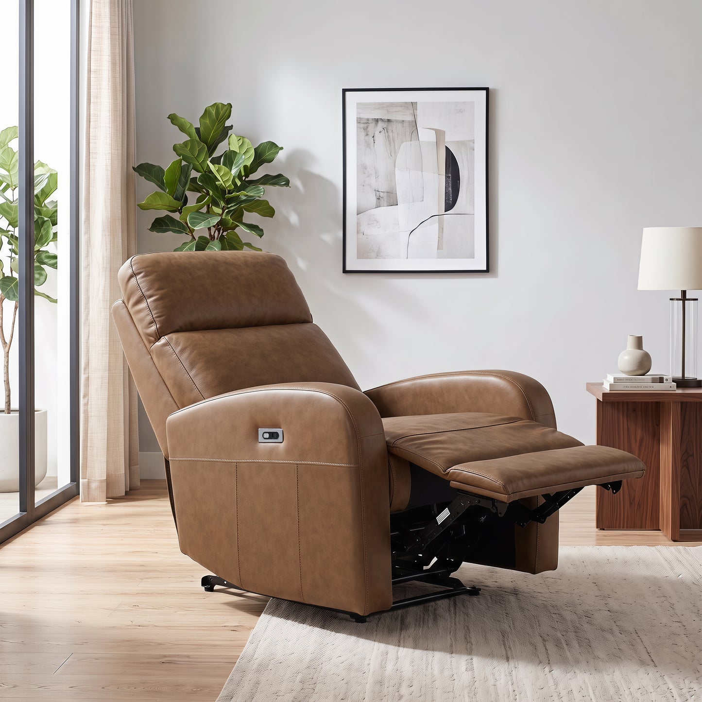 Roundhill Furniture Noah Leather Power Recliner Chair with Charging Port, One-Touch Electric Reclining Armchair