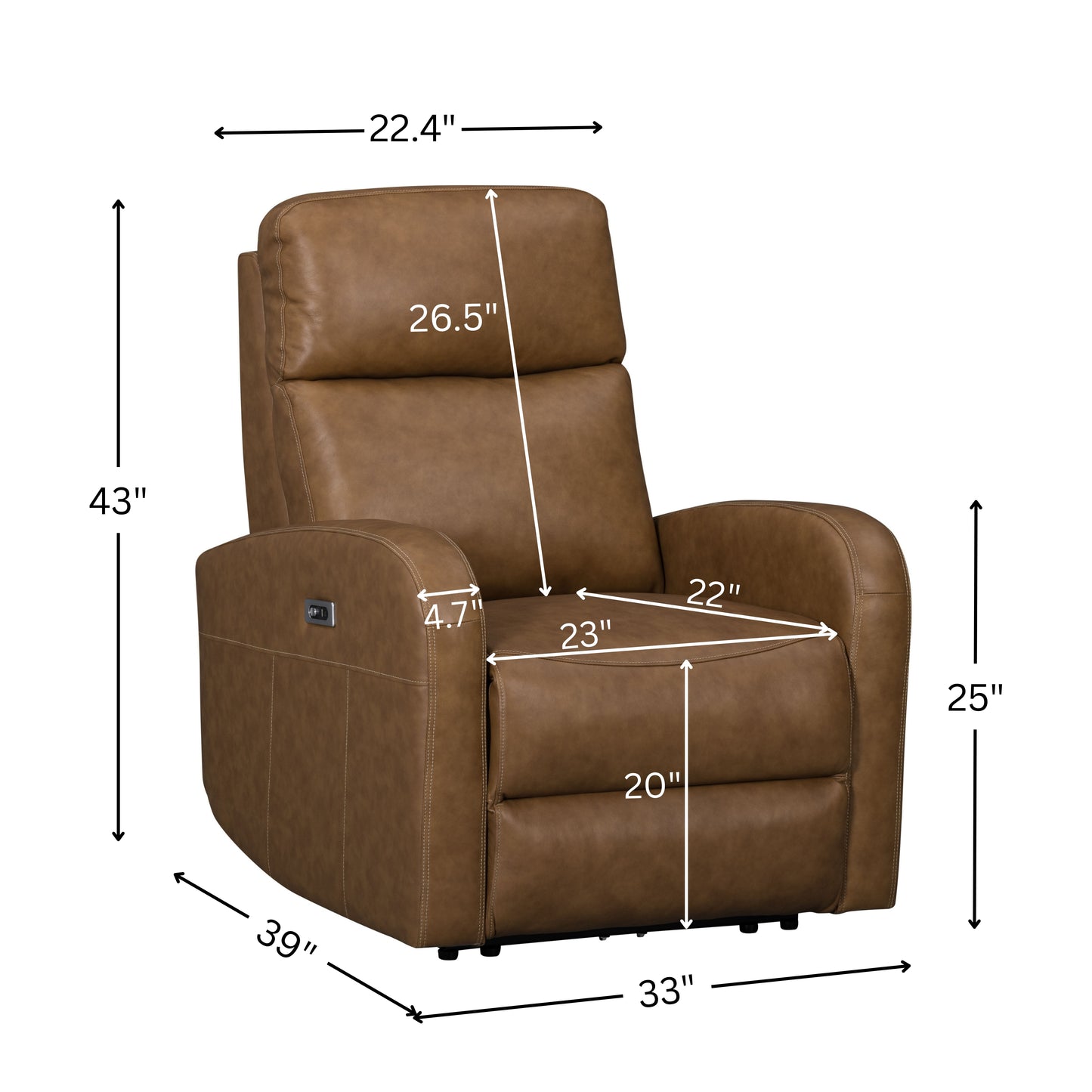 Roundhill Furniture Noah Leather Power Recliner Chair with Charging Port, One-Touch Electric Reclining Armchair