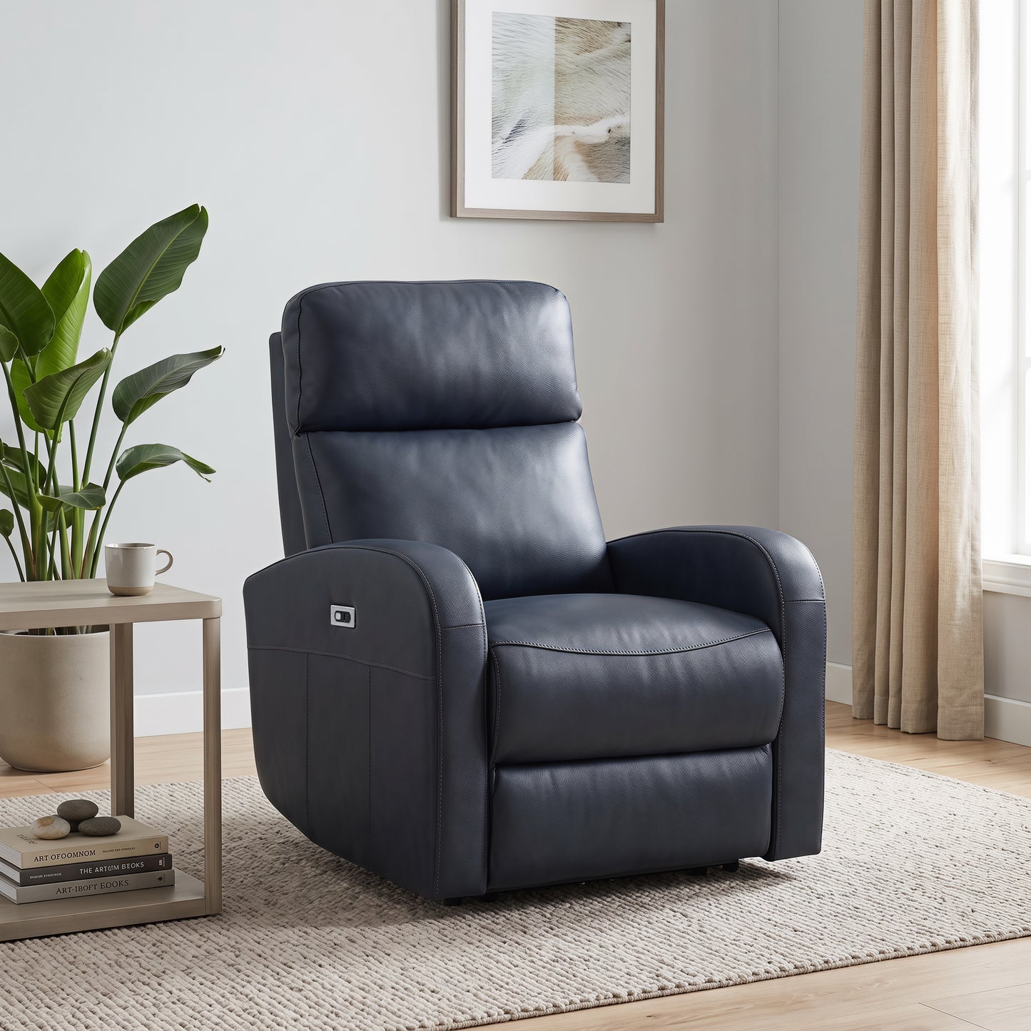 Roundhill Furniture Noah Leather Power Recliner Chair with Charging Port, One-Touch Electric Reclining Armchair