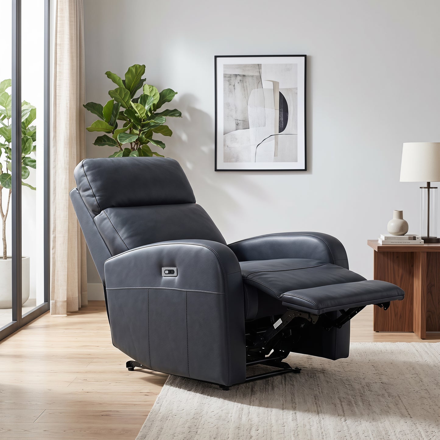 Roundhill Furniture Noah Leather Power Recliner Chair with Charging Port, One-Touch Electric Reclining Armchair