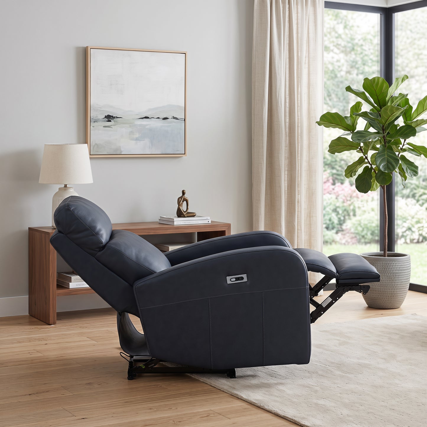 Roundhill Furniture Noah Leather Power Recliner Chair with Charging Port, One-Touch Electric Reclining Armchair
