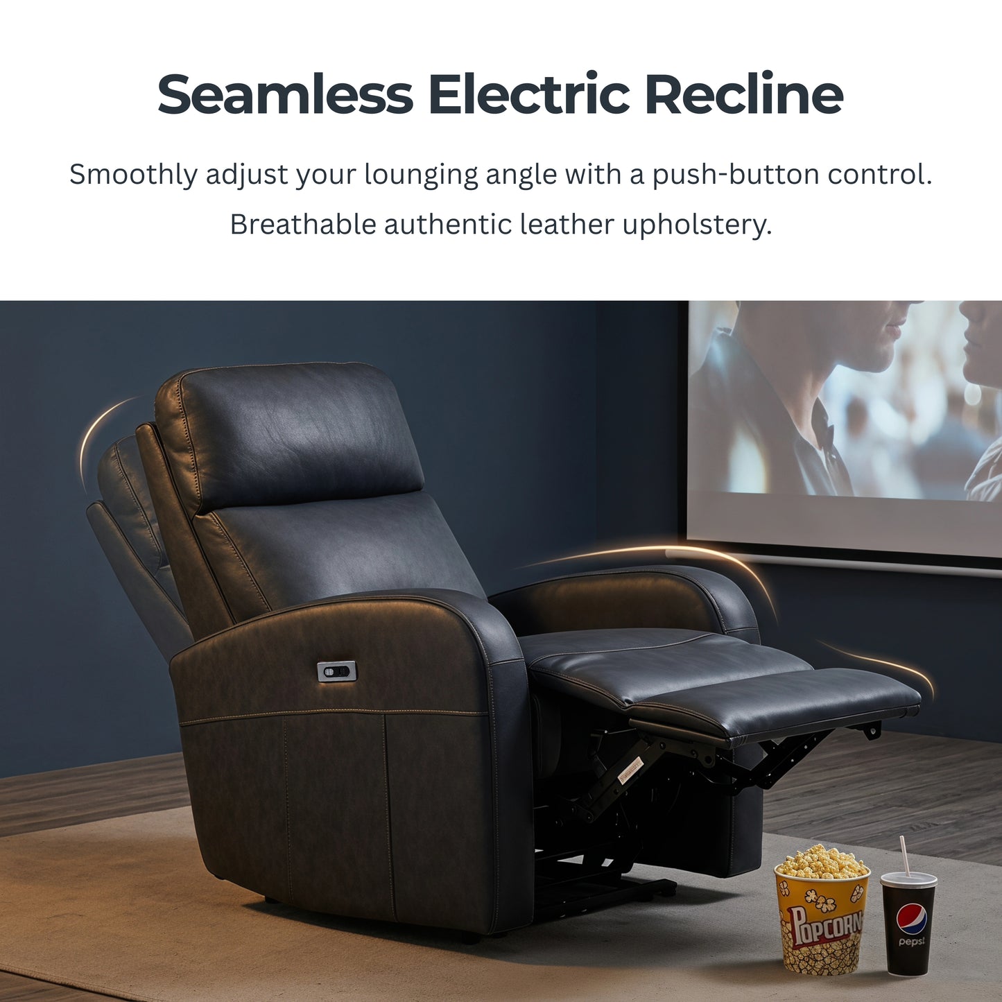 Roundhill Furniture Noah Leather Power Recliner Chair with Charging Port, One-Touch Electric Reclining Armchair
