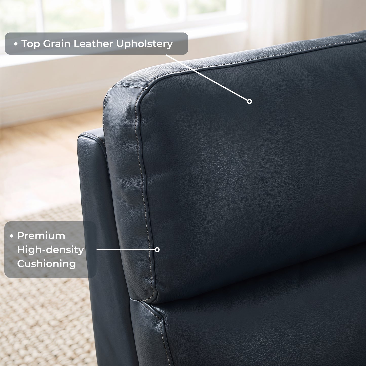 Roundhill Furniture Noah Leather Power Recliner Chair with Charging Port, One-Touch Electric Reclining Armchair