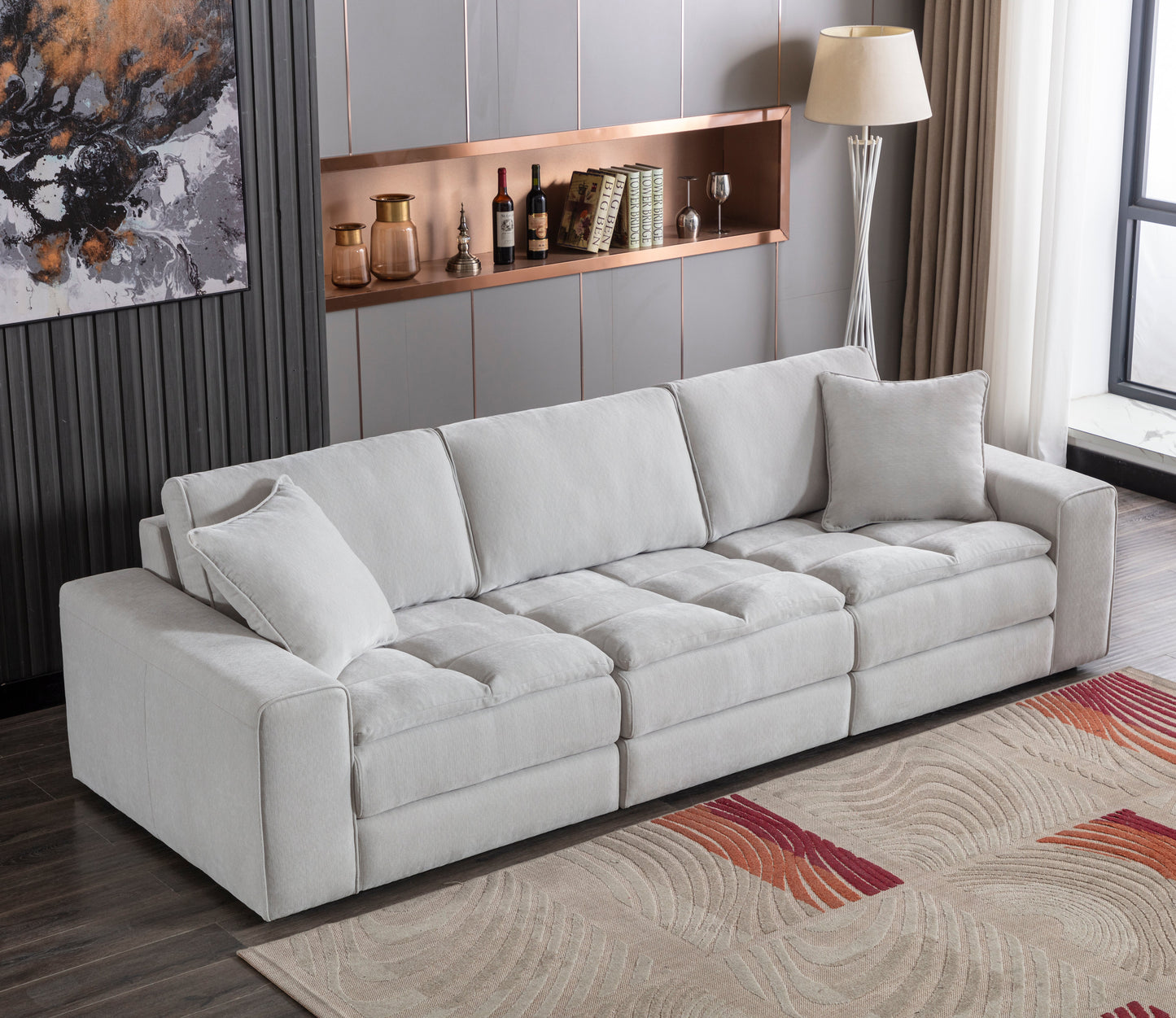 Breton Contemporary Fabric Tufted Sofa, Oyster
