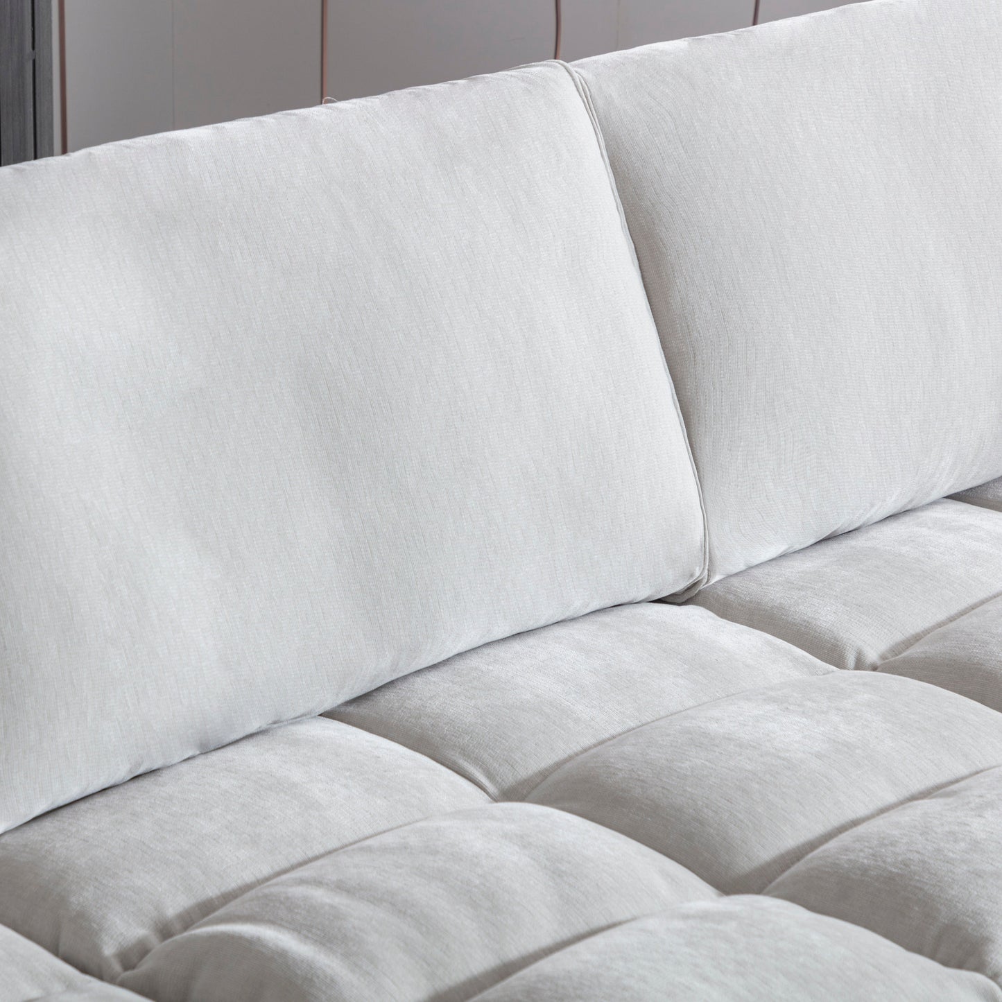 Breton Contemporary Fabric Tufted Sofa with Ottoman, Oyster