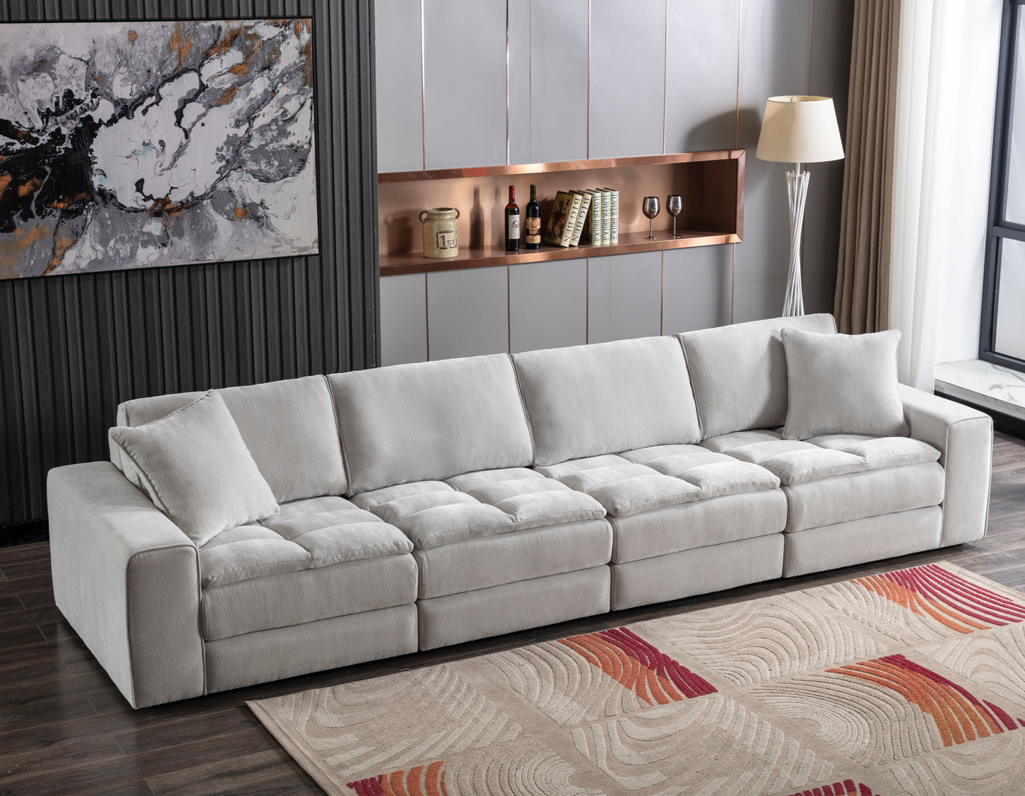 Breton Contemporary Fabric Tufted 4 Piece Sofa, Oyster