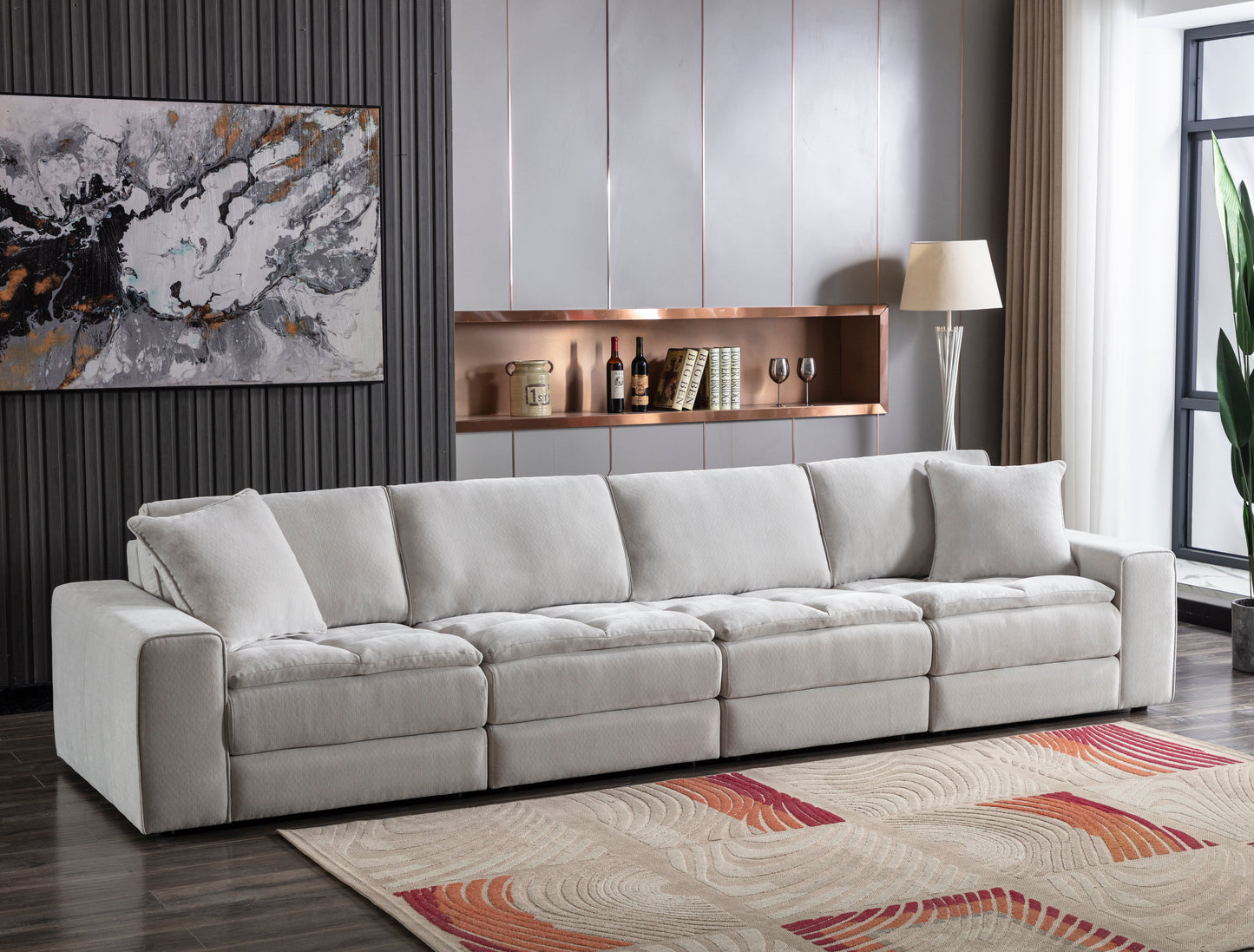 Breton Contemporary Fabric Tufted Modular Sectional Sofa Collection, Oyster