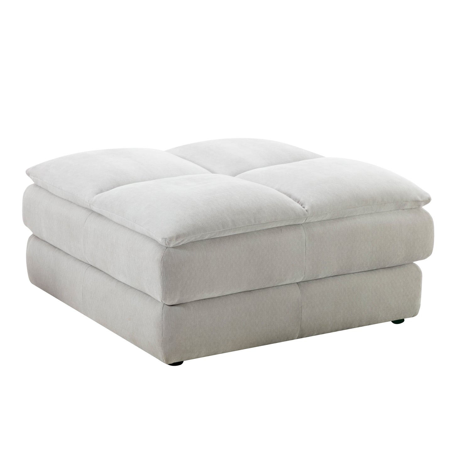 Breton Contemporary Fabric Tufted Modular Sectional Sofa with Ottoman, Oyster